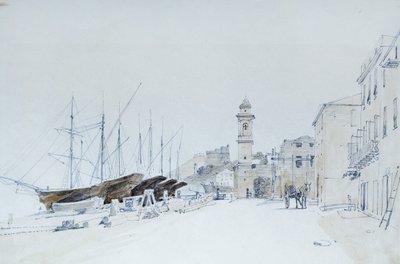 Veduta delle Armi a Taggia, ca 1860, di Pasquale Domenico Cambiaso, Italia, matita e acquerello da Domenico Cambiaso
