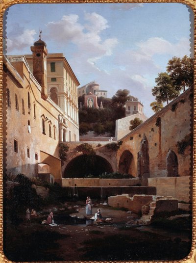 Vista di un lato della villa del Principe o palazzo di Andrea Doria a Genova, Italia da Domenico Cambiaso