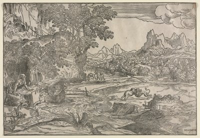 Paesaggio con San Girolamo e due leoni da Domenico Campagnola