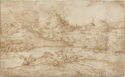 Paesaggio con Pastori che Scacciano un Lupo da Domenico Campagnola