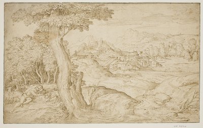 Paesaggio con una città e un pastore dormiente da Domenico Campagnola