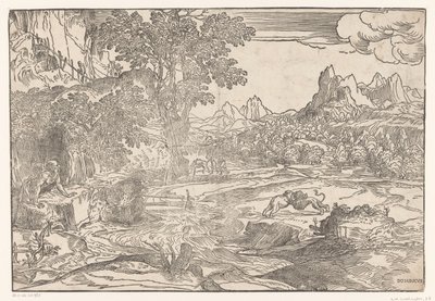 Paesaggio con Gerolamo e due leoni da Domenico Campagnola
