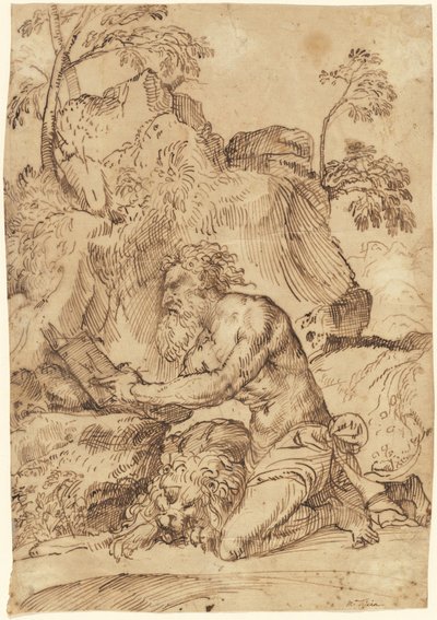 San Girolamo che legge nel deserto da Domenico Campagnola