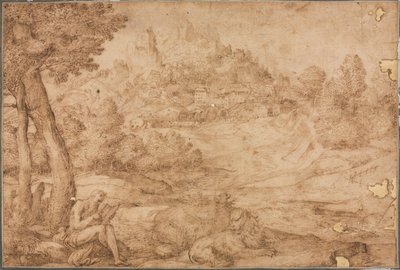 San Girolamo in un paesaggio, c. 1530 da Domenico Campagnola