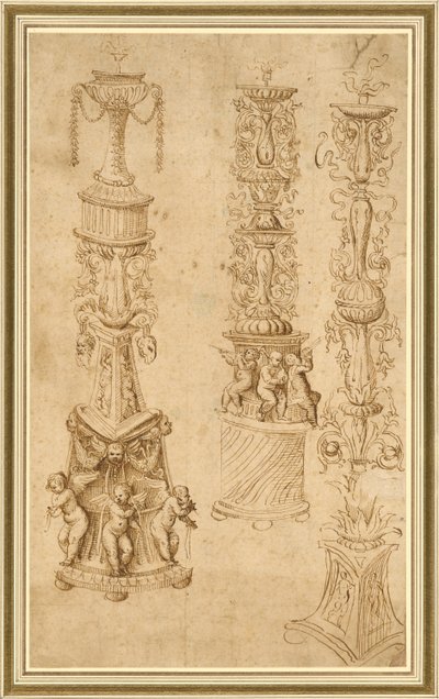 Studi di tre candelabri da Domenico Campagnola