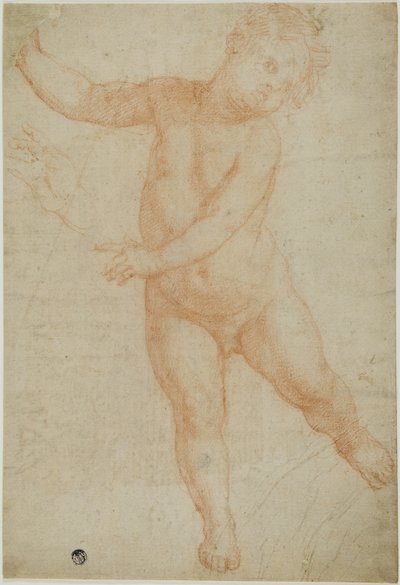 Putto in posa sulla gamba destra (recto); schizzo di un braccio drappeggiato (verso) da Domenico Cresti