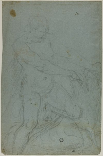 Sansone e il leone (recto); Vergine Maria con braccio destro esteso (verso) da Domenico Fiasella