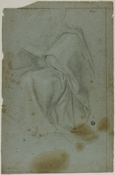 Figura maschile seduta con libro (recto); Due donne sedute con schizzo della mano sinistra (verso) da Domenico Fiasella
