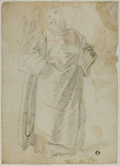 Angelo in piedi (recto); Studio del volto e del drappeggio (verso) da Domenico Fiasella