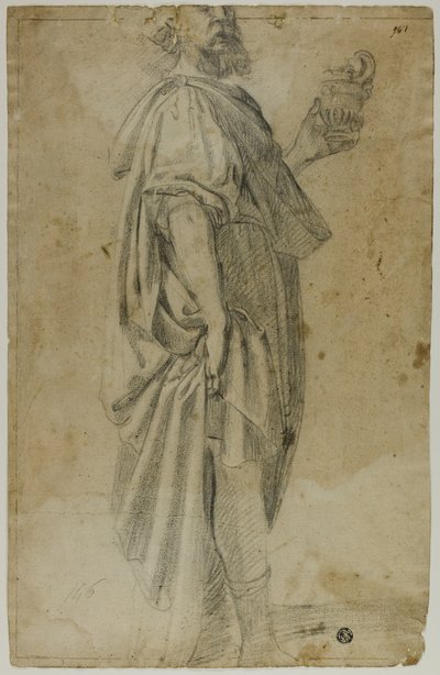 Mago in piedi (recto); Schizzo di stalla e alberi (verso) da Domenico Fiasella