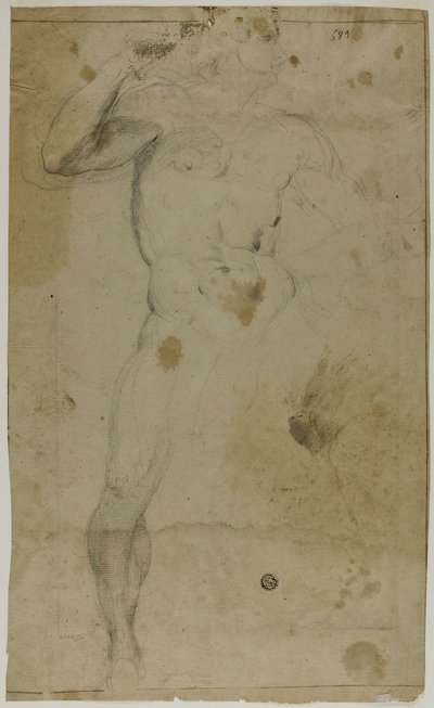 Nudo maschile in piedi (recto); Due figure maschili a mezzo busto, una con braccio alzato, l