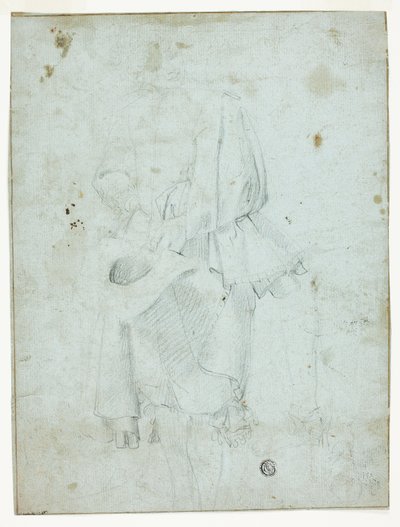 Giovane in piedi con il cappello in mano e schizzo di gambe da Domenico Fiasella