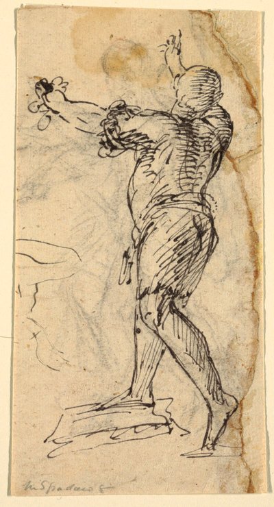 Uomo in piedi con le braccia alzate da Domenico Gargiulo, called Micco Spadaro