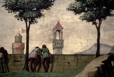 Uomini che guardano oltre un muro, dalla Visitazione da Domenico Ghirlandaio