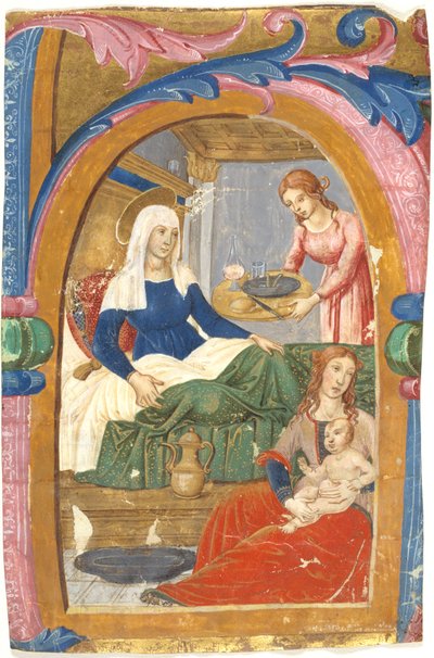 La nascita della Vergine in una iniziale H da Domenico Ghirlandaio