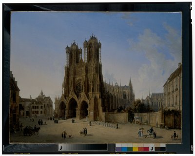 La cattedrale di Notre-Dame, Reims con una processione di comunicanti da Domenico II Quaglio