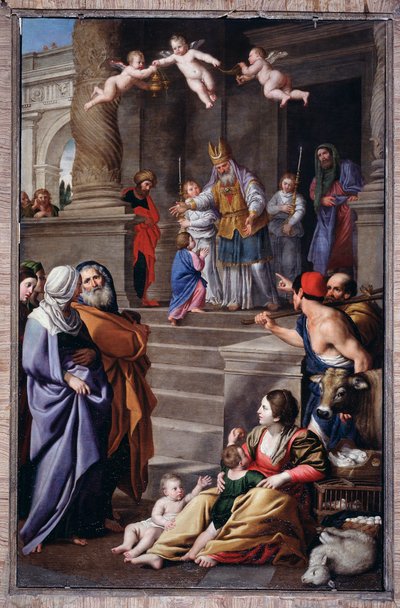 Rappresentazione di San Tommaso di Villanova che fa carità da Domenico Il Sarzana Fiasella