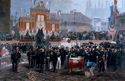 Cerimonia per la posa della prima pietra della Galleria Vittorio Emanuele II a Milano, 7 marzo da Domenico Induno