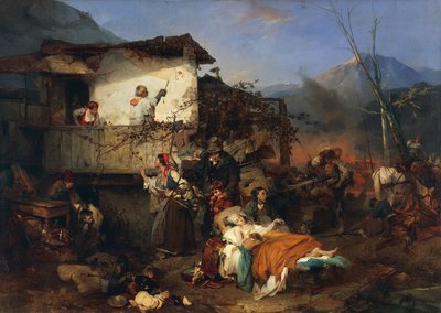 Rifugiati dal fuoco del villaggio da Domenico Induno