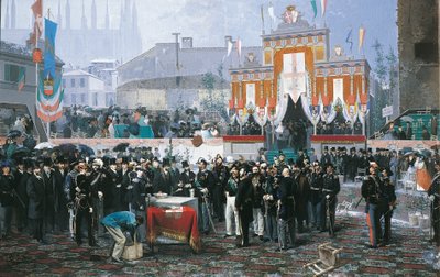 La posa della prima pietra della Galleria Vittorio Emanuele a Milano da Domenico Induno