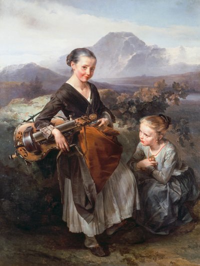 Donna che suona la ghironda, di Domenico Induno (1815-1878) da Domenico Induno