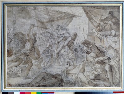 Soldati rapiscono una regina e la portano su una nave da Domenico Maria Canuti