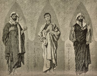 Santi Bartolomeo, Giacomo il Minore e Filippo, cartoni di Domenico Morelli per mosaico nella cattedrale di Amalfi, disegno di P Scoppetta, incisione da L