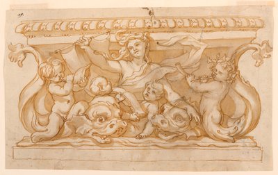 Disegno, bacino della fontana, 1650-75 da Domenico Piola
