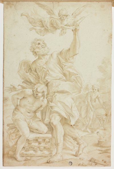 Sacrificio di Isacco (recto); schizzi di figure (verso) da Domenico Piola