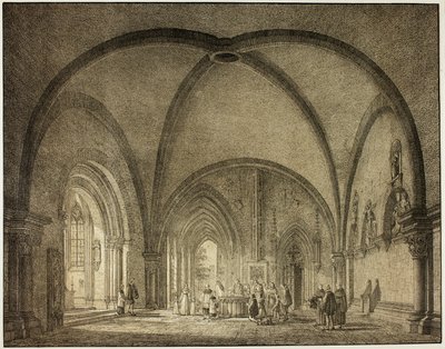 Sala battesimale e chiostri nella cattedrale di Magonza, dalla Collezione di edifici medievali memorabili in Germania da Domenico Quaglio