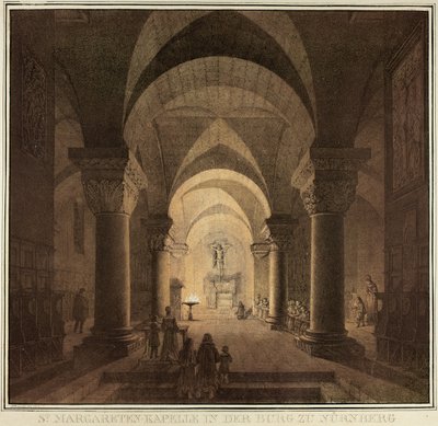 Cappella di Santa Margherita nella città di Norimberga, dalla Collezione di edifici medievali memorabili in Germania da Domenico Quaglio