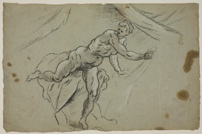 Donna nuda con un pezzo di stoffa tra le mani che lascia frettolosamente una tenda da Domenico Tintoretto