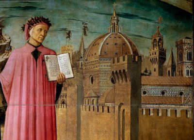Dante Alighieri presenta la sua opera la Divina Commedia (dettaglio) da Domenico di Michelino