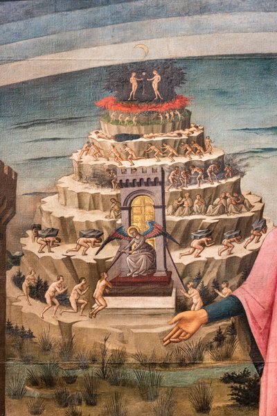Divina Commedia di Dante Alighieri, dettaglio del Monte del Purgatorio da Domenico di Michelino