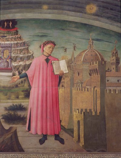 Dante legge la Divina Commedia (dettaglio) da Domenico di Michelino