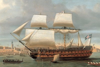 Foudroyant e Pégase entrano nel porto di Portsmouth, 1782 da Dominic Serres