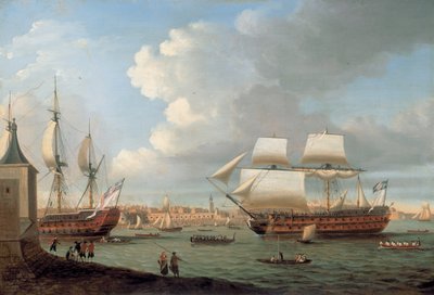 Foudroyant e Pégase che entrano nel porto di Portsmouth, 1782 da Dominic Serres