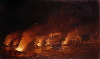 Guerra dei sette anni (1756-1763): Navi da guerra francesi attaccano la flotta britannica al largo di Quebec City (Canada) di notte, il 28 giugno 1759 da Dominic Serres