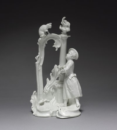 Figura di una ragazza con gatto, realizzata dalla Fabbrica di Porcellane di Nymphenburg, c.1770 da Dominicus (attr. to) Auliczek