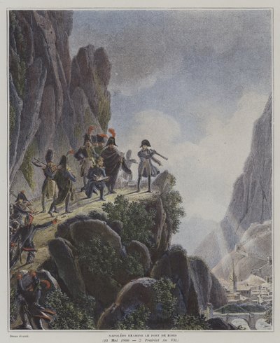 Napoleone esamina il Forte Bard, Italia, 23 maggio 1800 (litografia a colori) da Dominique Vivant (after) Denon