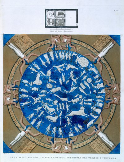 Planisfero astrologico dello zodiaco di Dendarah, dal soffitto della cappella del Tempio di Hathor, Dendarah, Egitto c.1802 da Dominique Vivant Denon