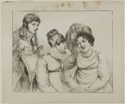 Uomo e due donne che conversano da Dominique Vivant Denon