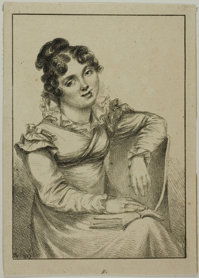 Giovane donna seduta con un libro aperto da Dominique Vivant Denon