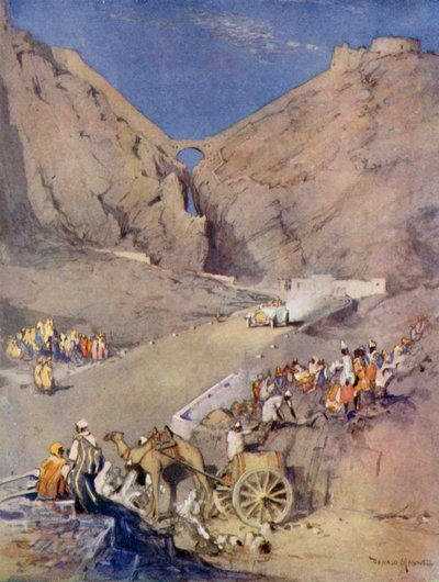 Arrivo della carrozza bianca del principe attraverso la strana fenditura, Aden (litografia a colori) da Donald (after) Maxwell
