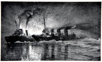 HMS Broke sperona il cacciatorpediniere tedesco, illustrazione da 