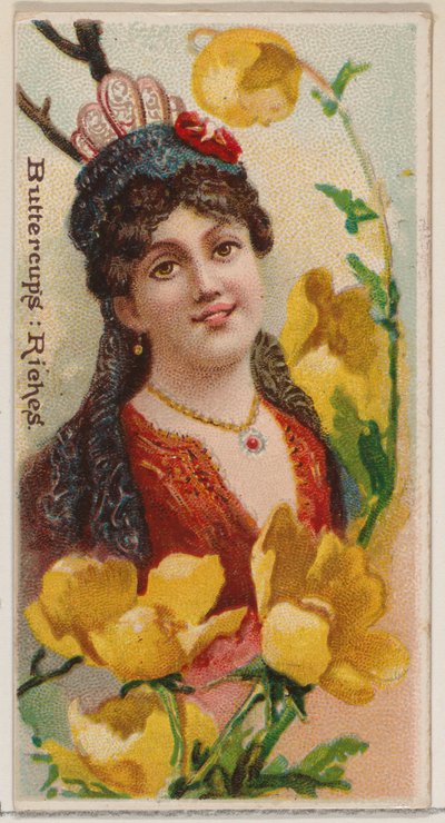 Ranuncoli: ricchezza, dalla serie Bellezze floreali e linguaggio dei fiori N75 per Duke, 1892 da Donaldson Brothers