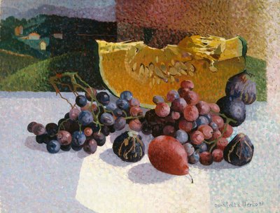 Natura morta con piccolo paesaggio da Donatella Merlo