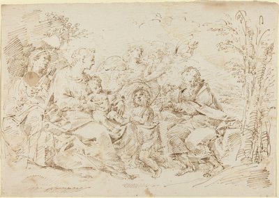 Sacra Famiglia con Santa Elisabetta, San Giovanni Battista e Due Angeli in un Paesaggio da Donato Creti