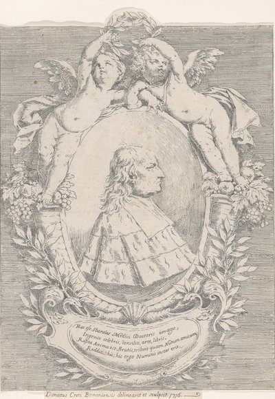 Ritratto di Giovanni Girolamo Sbaraglia, entro un ovale fiancheggiato da due putti su cornucopie da Donato Creti