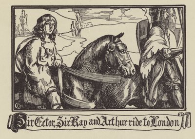 Sir Ector, Sir Kay e Artù cavalcano verso Londra da Dora Curtis